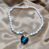 Pearl Necklace with Green Heart