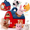 Soft Plush Farm Animal Playset with Barn, 7 Pieces