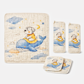 Whimsical Whale Baby Muslin Blanket Set – Soft Quilted Comfort for Newborns & Toddlers