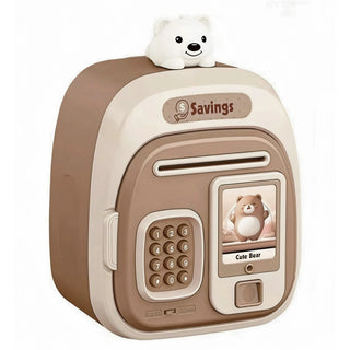 Kids Electronic Password Piggy Bank with Coin & Bill Slot, Brown Bear Design
