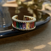 Gold Plated Rainbow/White Emerald Cut Crystal Ring